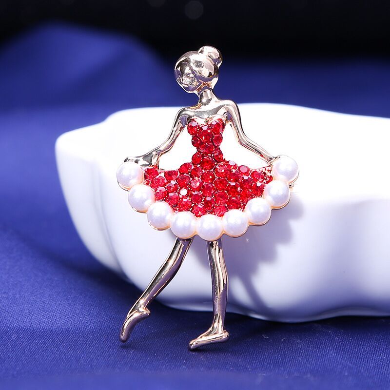 Rhinestone Pearl Dress Dancing Girl Brooches Women Dancer Sports Brooch Pins Gifts