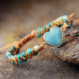 Classic Heart Shape Charm Bracelets Amazonite String Braided Macrame Wristband Teengirls Wrap Bracelet Femme Women Jewelry