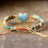 Classic Heart Shape Charm Bracelets Amazonite String Braided Macrame Wristband Teengirls Wrap Bracelet Femme Women Jewelry