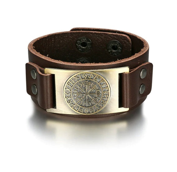 Beowulf Regalia Leather Viking Vegvisir Arm Cuff