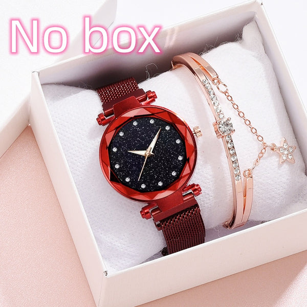 Luxury Women Watches Bracelet Set Fashion Elegant Magnet Buckle Ladies Starry Sky Watch Set Relogio