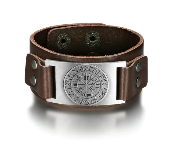 Beowulf Regalia Leather Viking Vegvisir Arm Cuff