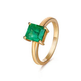 Square shaped Emerald ring with S925 silver plated with 14k yellow gold