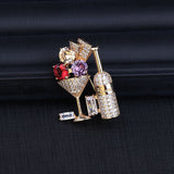 Creative Cocktail Glass Corsage Fashion Micro Inlaid Zircon Pin Temperament Trend Clothing Brooch Accessories