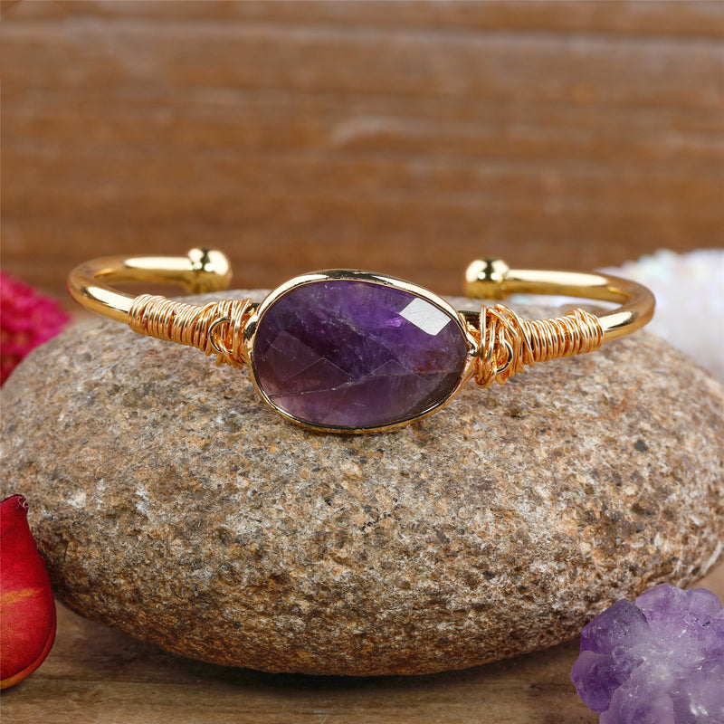 Citrine Quartz Gold Bohemian Cuff Bracelet