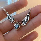 Vintage Gothic Heart Crown Angel Wings Pendant Necklaces For Women Fashion Exquisite Love Shape Clavicle Chain Choker Jewelry Fashion Jewelry