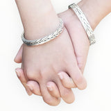 999 silver bracelet, sterling silver, vintage patterned woven design, unisex couple bracelet