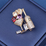 Creative Cocktail Glass Corsage Fashion Micro Inlaid Zircon Pin Temperament Trend Clothing Brooch Accessories