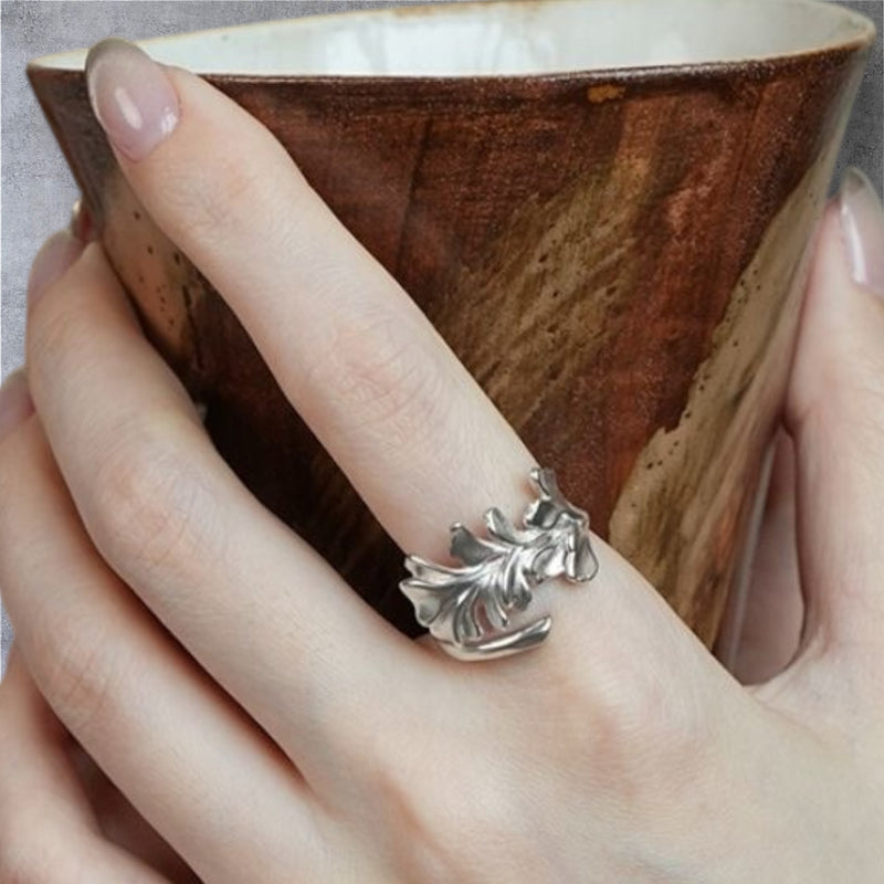 999 Sterling Silver Ginkgo Ring, Adjustable