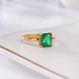 Square shaped Emerald ring with S925 silver plated with 14k yellow gold