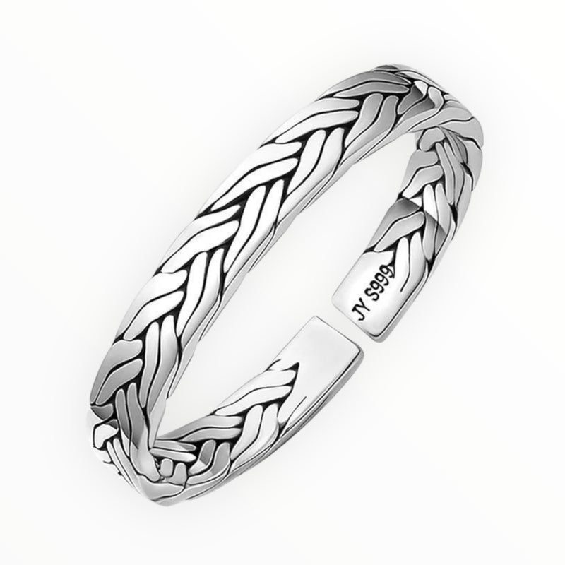 999 silver bracelet, sterling silver, vintage patterned woven design, unisex couple bracelet
