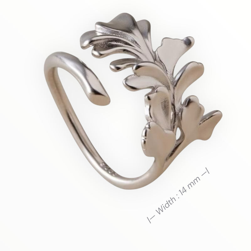 999 Sterling Silver Ginkgo Ring, Adjustable