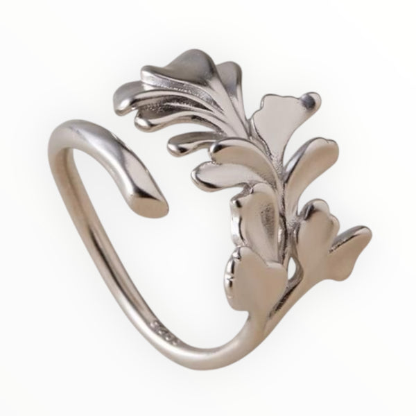 999 Sterling Silver Ginkgo Ring, Adjustable