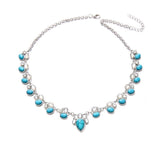 European vintage flowers necklace inlaid with turquoise