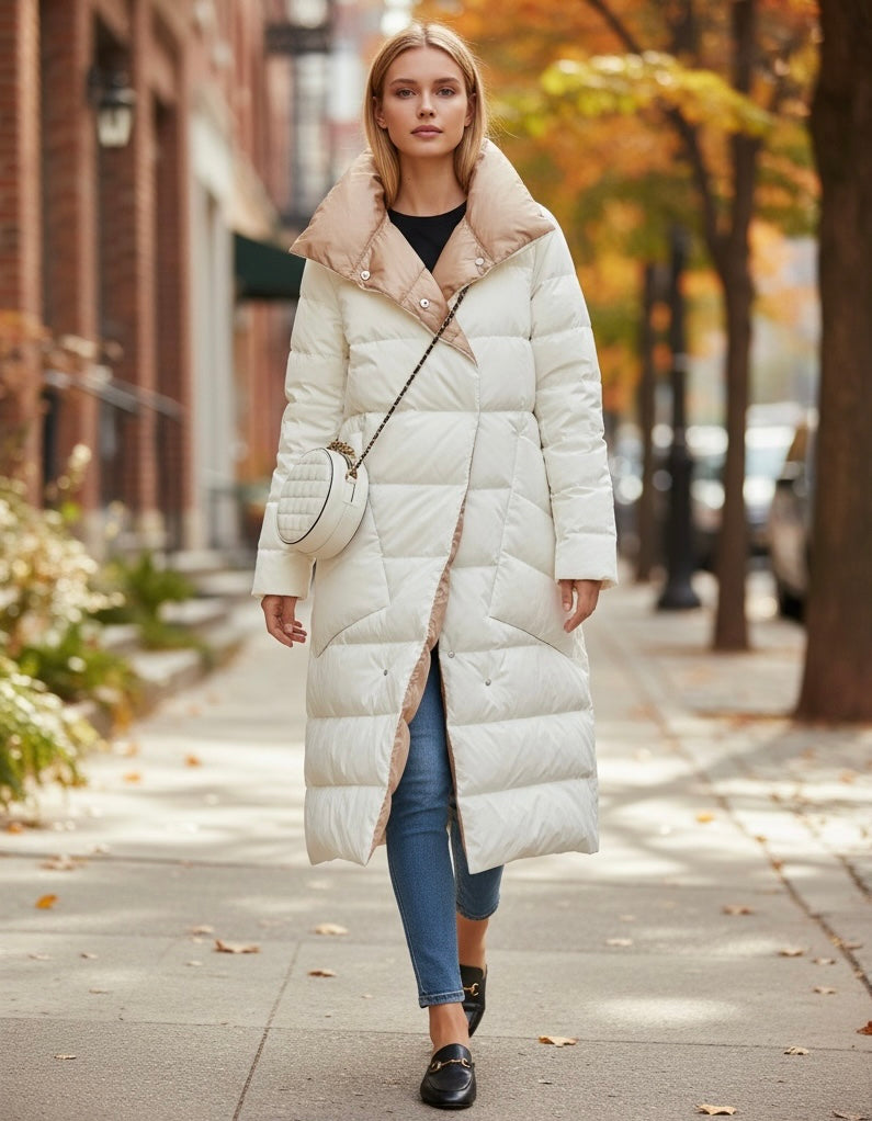 Lightweight reversible winter down jacket for women