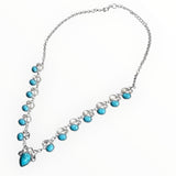 European vintage flowers necklace inlaid with turquoise