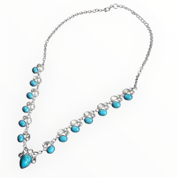 European vintage flowers necklace inlaid with turquoise