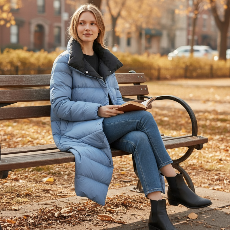 Lightweight reversible winter down jacket for women