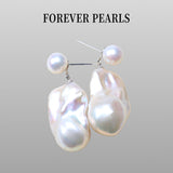 Aurora white dazzling natural freshwater irregular baroque pearl earrings double bead earrings