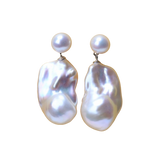 Aurora white dazzling natural freshwater irregular baroque pearl earrings double bead earrings