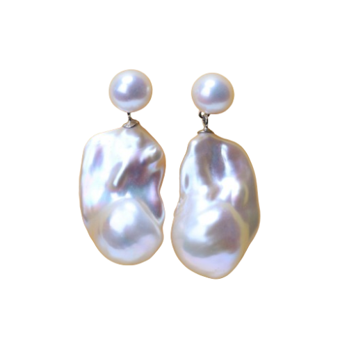 Aurora white dazzling natural freshwater irregular baroque pearl earrings double bead earrings