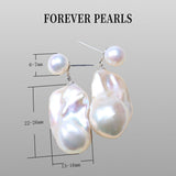 Aurora white dazzling natural freshwater irregular baroque pearl earrings double bead earrings