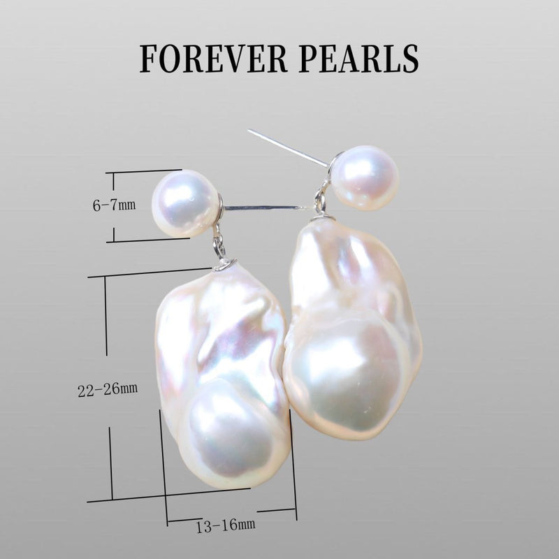 Aurora white dazzling natural freshwater irregular baroque pearl earrings double bead earrings