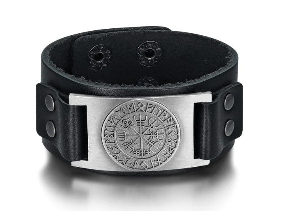 Beowulf Regalia Leather Viking Vegvisir Arm Cuff