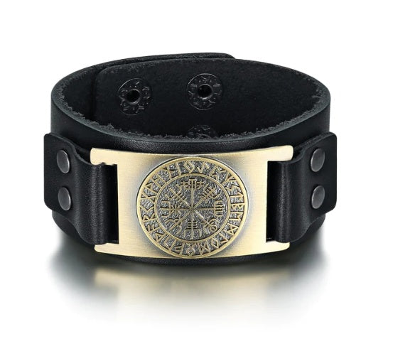 Beowulf Regalia Leather Viking Vegvisir Arm Cuff