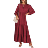 Summer Women's Vintage Printed Bohemian Dress Elegant Ladies Casual Loose V-Neck Short Sleeve Long Dresses