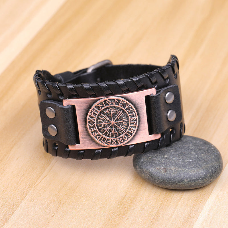 Beowulf Regalia Leather Viking Vegvisir Arm Cuff