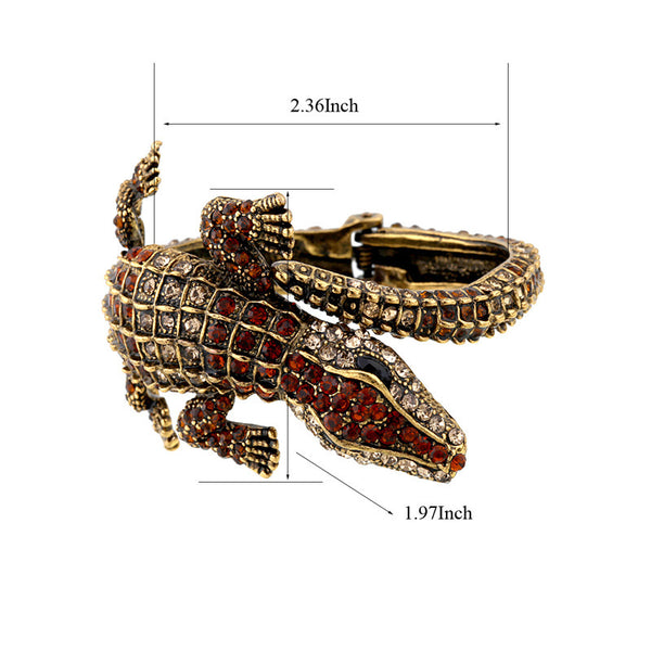 Exaggerated Vintage Alligator Alloy Diamond Cuff Bracelet